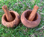 Olive wood mortar and pestle, 14 cm