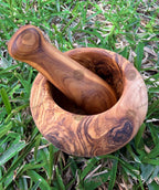 Olive wood mortar and pestle, 14 cm