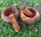 Olive wood mortar and pestle, 14 cm
