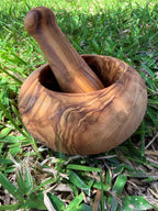 Olive wood mortar and pestle, 14 cm
